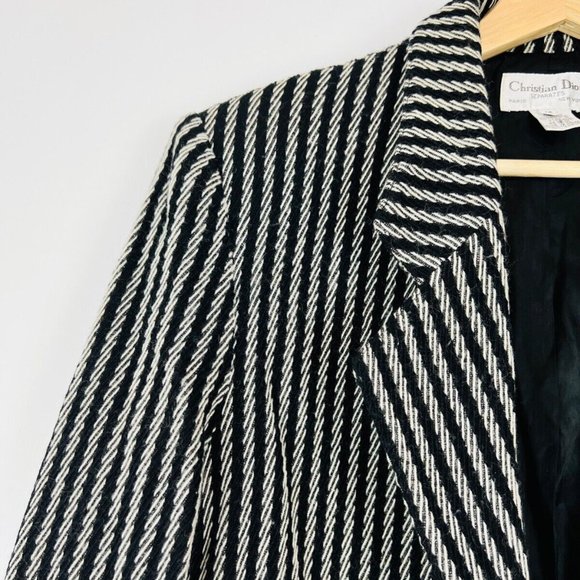 Christian Dior Vintage Black and Cream Striped Wool Tailored Blazer Jacket UK 14 - Picture 7 of 12